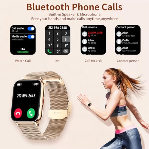 Colesma 1.85" Smartwatch Mujer Reloj Deportivo, Llamadas Bluetooth y Asistente de Voz para Android iPhone, Presión Arterial/ SpO2/ Monitor Sueño,100+ Modos Deportivos Fitness Watch Impermeable IP67