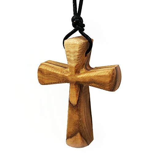 Collar de cruz de madera maciza, colgante de crucifijo para mujeres y hombres en cordón de cuero (Black)