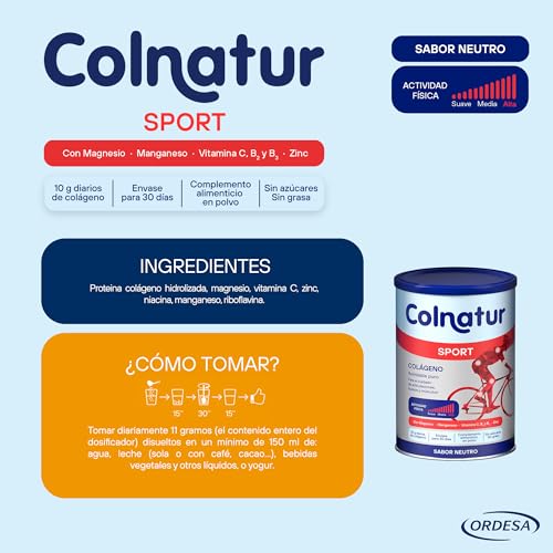Colnatur Sport Neutro 3PACK - Colágeno con Magnesio, Zinc y Vitamina C para Músculos, Huesos y Articulaciones, 990g - Amazon Exclusive