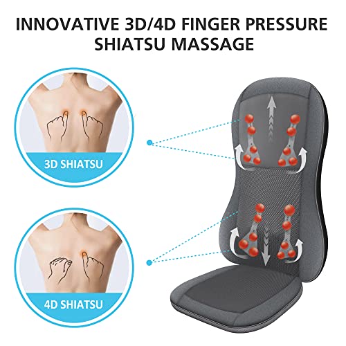Comfier Masajeador de espalda completo con calor - Asiento de masaje Shiatsu 2D / 3D con 10 nodos de masaje, cojín de silla de masaje amasador para la espalda,Regalos para Mamá, Papá