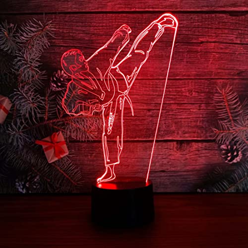 Comiwe Taekwondo Luz de Noche de Ilusión 3D Juguete,Control Táctil y Remoto de 16 Colores,Lámpara de Mesa de Noche LED Para Decoración del Hogar,Regalo Para Niñas,Niños,Adultos,Amigos y Familia