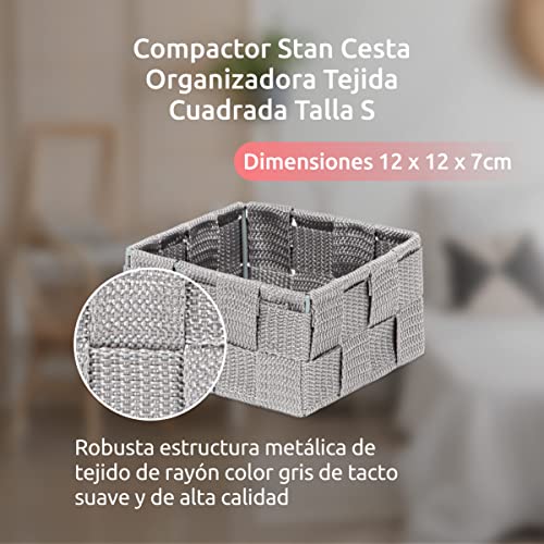 Compactor Organizador cuadrado, Fabricado con hilo trenzado, Modelo Stan, Color gris, Tamaño S: 12 x 12 x 7 cm, RAN6456