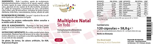 Complejo Multivitamínico Prenatal sin Yodo 120 Cápsulas Vegetales Vita World