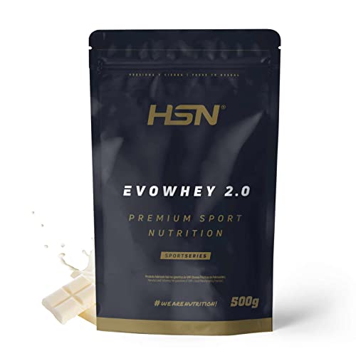 Concentrado de Proteína de Suero de HSN Evowhey Protein 2.0 | Sabor Chocolate Blanco 500 g = 17 Tomas por Envase | Whey Protein Concentrate | No-GMO, Vegetariano, Sin Gluten ni Soja