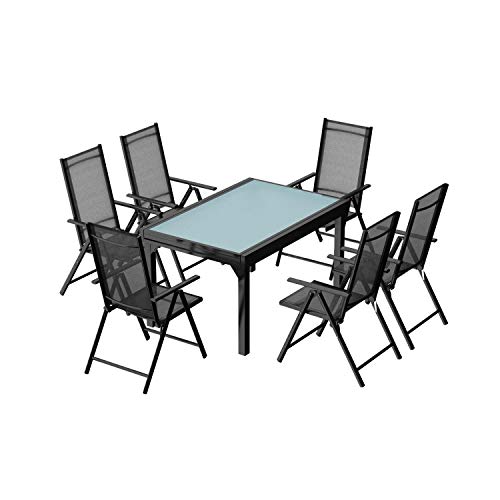 CONCEPT USINE - Mueble de jardín Brescia de aluminio con 6 sillas de respaldo plegable, mesa Extensible de 135 cm a 270 cm para pasar de 6 a 10 personas, diseño Moderno, tapa de Cristal estilo Nashiji