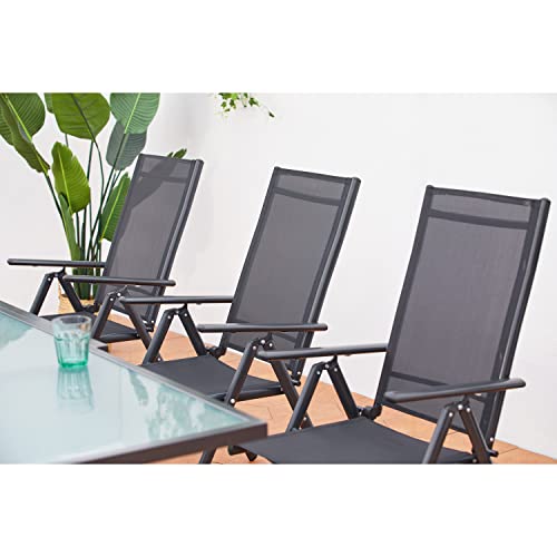 CONCEPT USINE - Mueble de jardín Brescia de aluminio con 6 sillas de respaldo plegable, mesa Extensible de 135 cm a 270 cm para pasar de 6 a 10 personas, diseño Moderno, tapa de Cristal estilo Nashiji