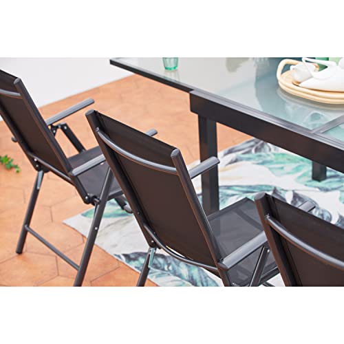 CONCEPT USINE - Mueble de jardín Brescia de Aluminio con 8 sillas de respaldo plegable, mesa Extensible de 135 cm a 270 cm para pasar de 8 a 10 personas, diseño Moderno, tapa de Cristal estilo Nashiji