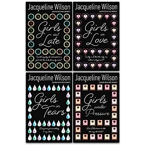 Conjunto de colección de libros de la serie 4 para niñas de Jacqueline Wilson (niñas enamoradas, niñas en lágrimas, niñas bajo presión, niñas que salen tarde)