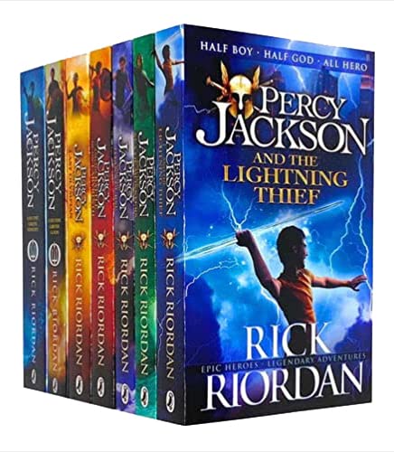 Conjunto de colección de libros de la serie 7 de Rick Riordan Percy Jackson (Ladrón del rayo, Mar de los monstruos, La maldición del Titán, La batalla del laberinto, El último olímpico, Héroes griego