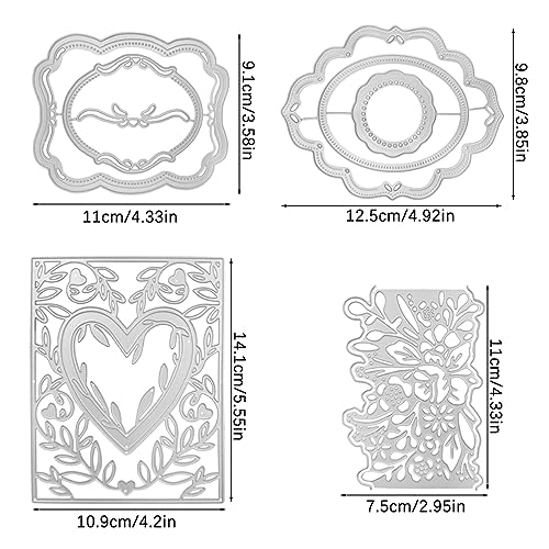 Conjunto de metal de molde de corte de 4 piezas, consumibles de plantilla de estampado de tarjeta de acero al carbono SENHAI disco de fotos bricolaje de recortes elípticos, VIDES en forma de corazón