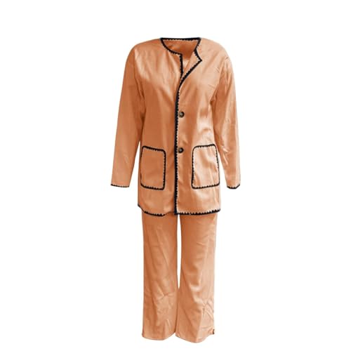 Conjunto de Pantalones de Dos Piezas de Color sólido Suelto Informal Nuevo Primavera para Mujer Sudadera Oferta Mujer (Orange, S)