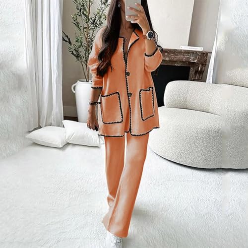 Conjunto de Pantalones de Dos Piezas de Color sólido Suelto Informal Nuevo Primavera para Mujer Sudadera Oferta Mujer (Orange, S)