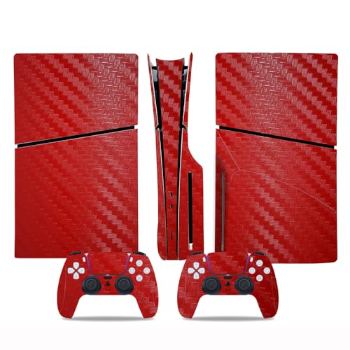 Consola de Juegos y Accesorios de Controlador Cubierta Skins para Sony PS5 Slim Disc Edition,Cubierta Protectora Vinilo Pegatina Calcomanías para Playstation 5 Slim (Rojo)