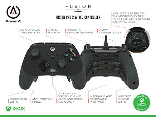 Controlador con cable PowerA FUSION Pro 2 para Xbox Series X|S, mando de videojuegos con cable, mando de juegos, funciona con Xbox One, 2 años de garantía del fabricante