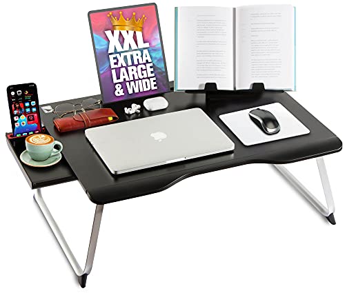Cooper Mega Table [XXL Extra Larga] Escritorio Plegable Portátil, Sofá, Mesa de Cama | Cajón, Soporte para Libro y Espacio para Las Piernas, Negro