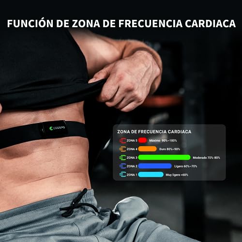 COOSPO H9Z Pulsometro Rechargeable, Bluetooth 5.0 Ant+ frecuencia cardíaca HRM Fitness Tracker IP67 Impermeable, Heart Rate Monitor Compatible con Wahoo Zwift Strava Elite HRV