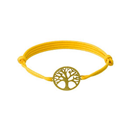 Córdoba Jewels | Pulsera en Plata de Ley 925 bañada en Oro. Diseño Árbol de la Vida Algodón Amarillo Oro
