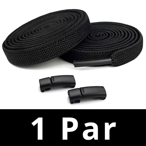 Cordones Elasticos Sin Atar - Cordones Ajustables Resistentes con Cierres Magneticos - Aptos en Zapatos y Zapatillas - Para Niños y Adultos (Negro)