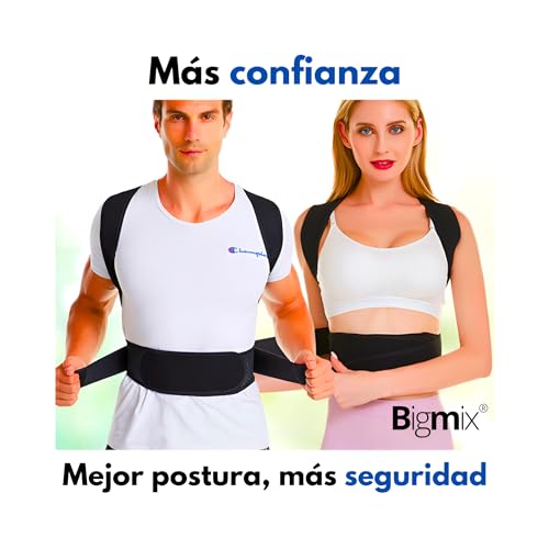 Corrector postura espalda BIGMIX®, mujer y hombre, talla única, cinturas de 65 a 95 cm.
