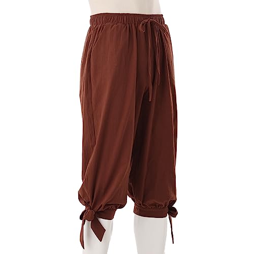 COSDREAMER Pantalones piratas para hombre, disfraz de pirata renacentista medieval vikingo, pantalones con bandas de pantorrilla (marrón, 3XL)