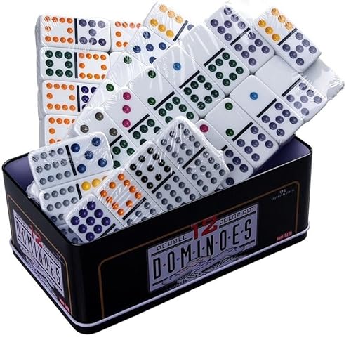 COSHANO Dominó Doble 12 Puntos de Colores Juego 91 fichas Caja de Metal incluida Dominoes.