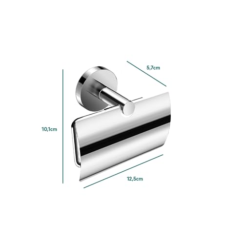 COSMIC - Portapapel Con Tapa Baño | Acabado Cromo | Fácil Instalación - Sujeción Con Tornillos | Medidas 12,5 x 10,1 x 5,7 cm