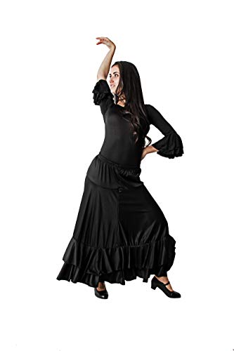Costumizate! Falda Doble Volante Negro/Falda de ensayo con Doble Volante Negra para Mujer Adulta Talla s