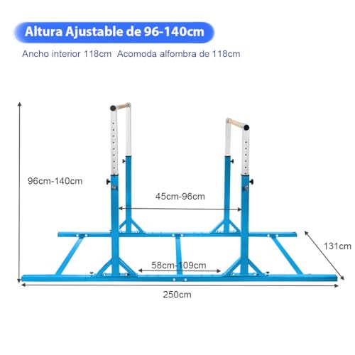 COSTWAY Barra de Gimnasia para Niños 6 a 12 años, Doble Barras, Barra Horizontal Gimnasio Artística con Ancho Ajustable y 11 Alturas, Capacidad de 100 KG (Azul)