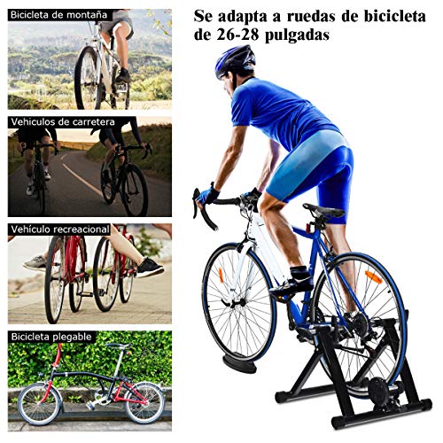 COSTWAY Bicicleta Estática de Acero Soporte Rodillo de Ciclismo Entrenamiento Palanca de Liberación Rápida para Bicicleta y Sistema de Doble Bloqueo Negro