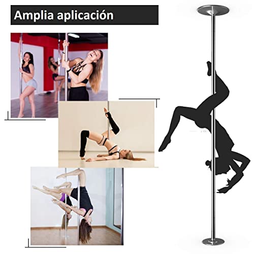 COSTWAY Pole Dance Barra de Baile Giratoria y Estática de 45 mm de Acero Inoxidable Profesional Altura Ajustable 2,23-2,74m, Danza Ejercicio hasta 200 kg Incluye DVD