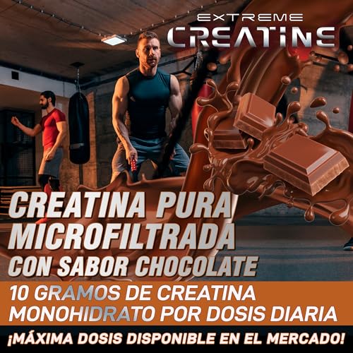 Creatina Monohidrato 100% microfiltrada | 5000mg de Creatina por dosis diaria | Mejora la resistencia física y el crecimiento muscular | Fácil disolución y máxima asimilación | 300g (Chocolate)