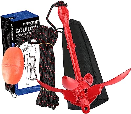 Cressi Squid Foldable Anchor Set Ancla para SUP y kayak de acero de carbono de 1,6 kg, Unisex adulto, Rojo, 1500 gr