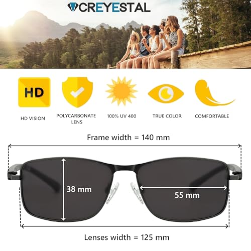 CREYESTAL Gafas de Sol Metal Rectángulos Elegantes, Talla Media, Lentes Policarbonato HD Premium 100% Anti-UV, para Hombre y Mujer