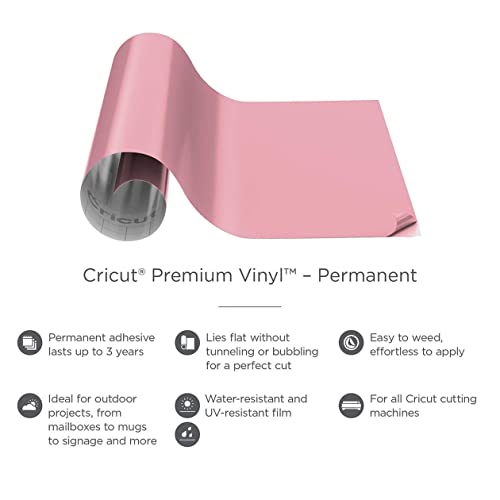 Cricut Vinilo inteligente Smart Vinyl Permanent | 1 sheet | 33cm x Light Pink, 0.9m (3ft), 81, Talla única