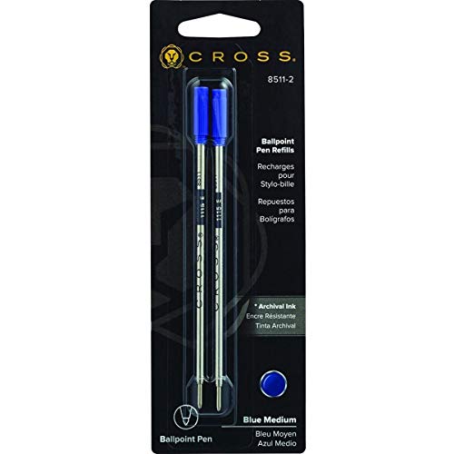 Cross 8511-2 - Pack de recambios para bolígrafos de bola Cross (trazo medio, 2 unidades, tinta azul)