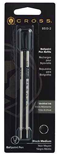 Cross Refills for Ballpoint Pens, Medium, Black Ink, 2/Pack (85132)