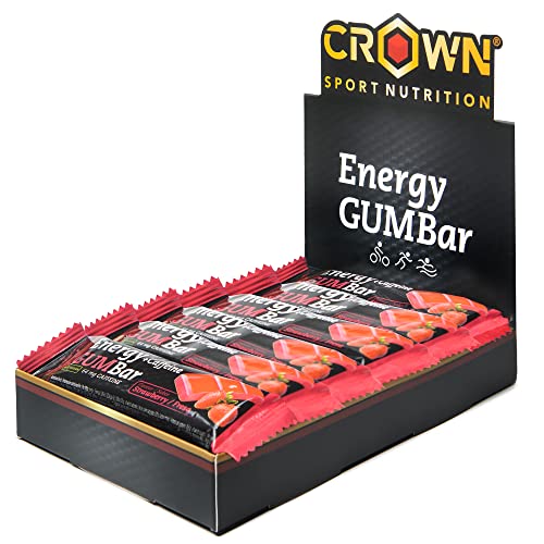 Crown Sport Nutrition Energy GUM Bar - Barritas energéticas de gominola con cafeína. Gel energético. Gummies Veganas. Ciclismo, running. (12 unidades de fresa)