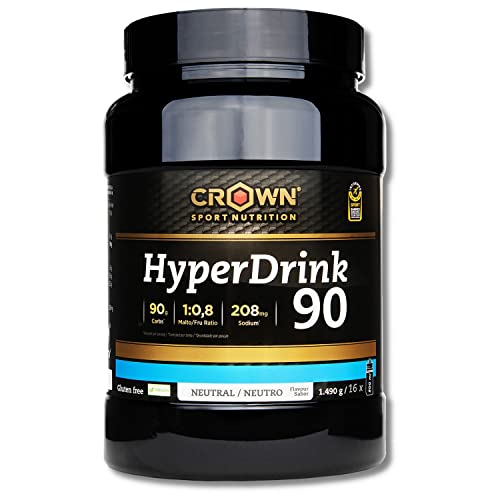 Crown Sport Nutrition HyperDrink 90, Bebida con 90 gramos de carbohidratos en 500 ml y un plus de sodio. Con Maltodextrina y Fructosa en ratio 1:0,8 y sal marina (Bote con 16 tomas)