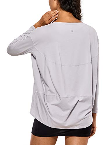 CRZ YOGA Mujer Loose Fit Top Ropa Deportiva Camiseta De Manga Larga con Cuello Barco Iris Gris 44