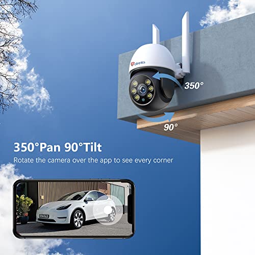 Ctronics Kit Camara Vigilancia WiFi Exterior, 1080P con Visión Nocturna en Color, Detección de Personas Seguimiento Automático,Pan 350°Tilt90° Audio Bidireccional, IP66(1 pulgada)