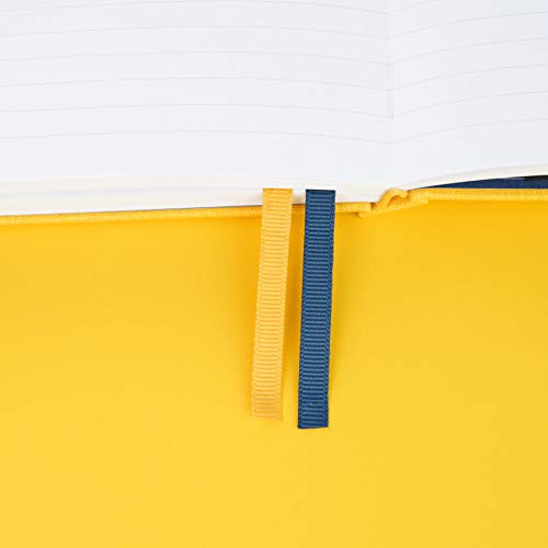 Cuaderno A5 (ish) de tapa dura, papel rayado, páginas numeradas y bolsillo, diario / bujo, amarillo mostaza (amarillo)