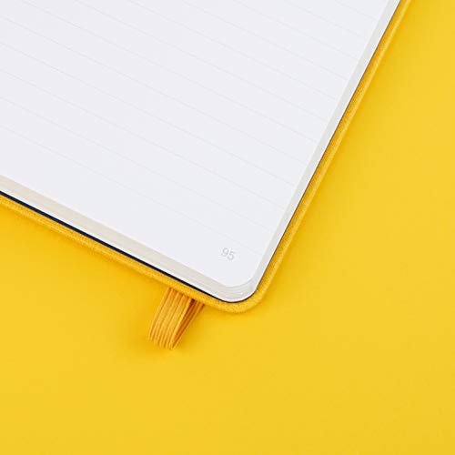 Cuaderno A5 (ish) de tapa dura, papel rayado, páginas numeradas y bolsillo, diario / bujo, amarillo mostaza (amarillo)