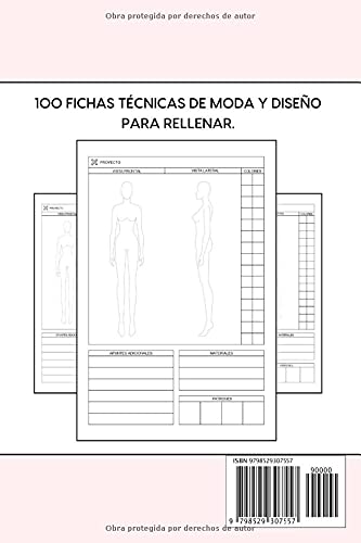 Cuaderno De Diseño Moda: 100 fichas técnicas de moda y diseño con maniquí femenino para diseño plano y dibujo técnicos - Fichas de inspiración para ... de moda principiante o modista profesional.