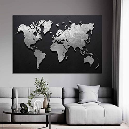 Cuadro de Mapa del Mundo, decoración de pared, 90 x 60 cm y 120 x 80 cm, impresión fotográfica sobre lienzo tensada en un marco de madera (90 x 60 cm)