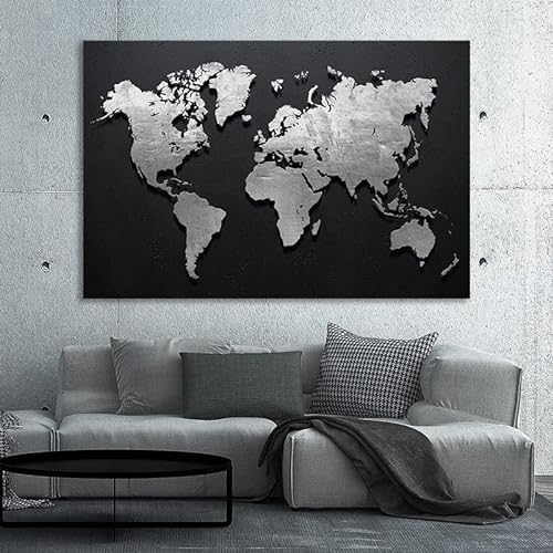 Cuadro de Mapa del Mundo, decoración de pared, 90 x 60 cm y 120 x 80 cm, impresión fotográfica sobre lienzo tensada en un marco de madera (90 x 60 cm)