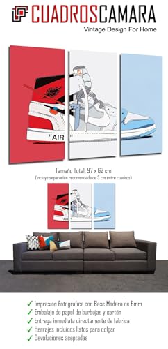 Cuadros Cámara Set 3 posters decorativos para pared, Decoración Salón Modernos, Dormitorios, Habitación, zapatillas Nike Air Jordan, (97 x 62 cm)