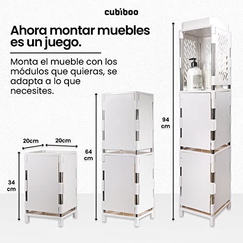 CUBIBOO®️ Mueble Auxiliar Baño Blanco en Plástico 4 Alturas (105x20x20 CM) | Armario Baño, Cocina y Despensa Pequeño en Polipropileno | Mueble Auxiliar Multifuncional