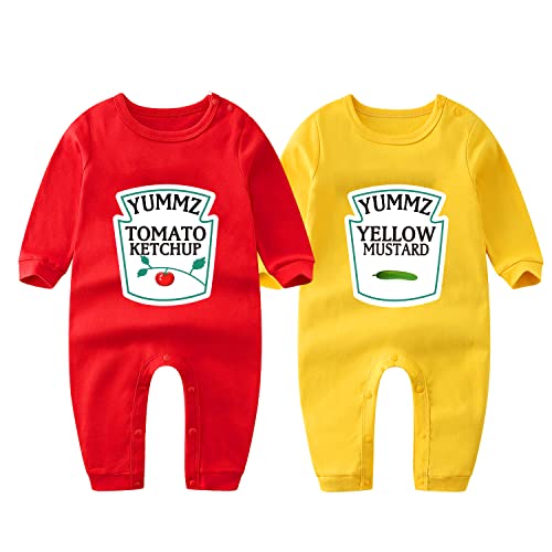 culbutomind Yummz - Divertido pelele para bebé, con diseño de tomate y mostaza, en color rojo y amarillo, regalo para recién nacido, multicolor, 0-3 Meses