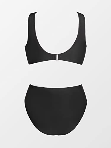 CUPSHE Conjunto de bikini para mujer, traje de baño de talla grande, traje de baño sin mangas, cintura media, cuello en V profundo, correas anchas, gancho trasero de malla, Negro -, XX-Large