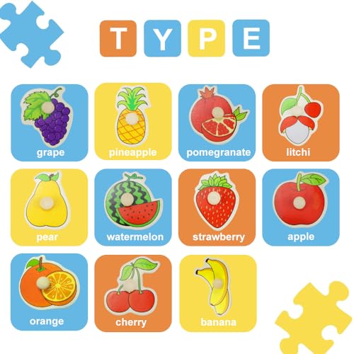 DAGORD Rompecabezas de Madera Bebé Puzzle de Madera Frutas y Verduras Juguetes de Aprendizaje Montessori Rompecabezas de Madera Juegos Educativos para Niños de 1 2 3 Años Regalos